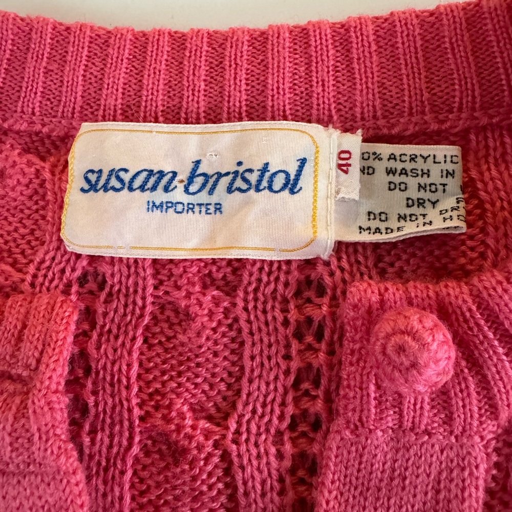 Vintage Susan Bristol Pink Crochet Button Wool Blend Cable Knit Cardigan Sweater - Picture 6 of 11